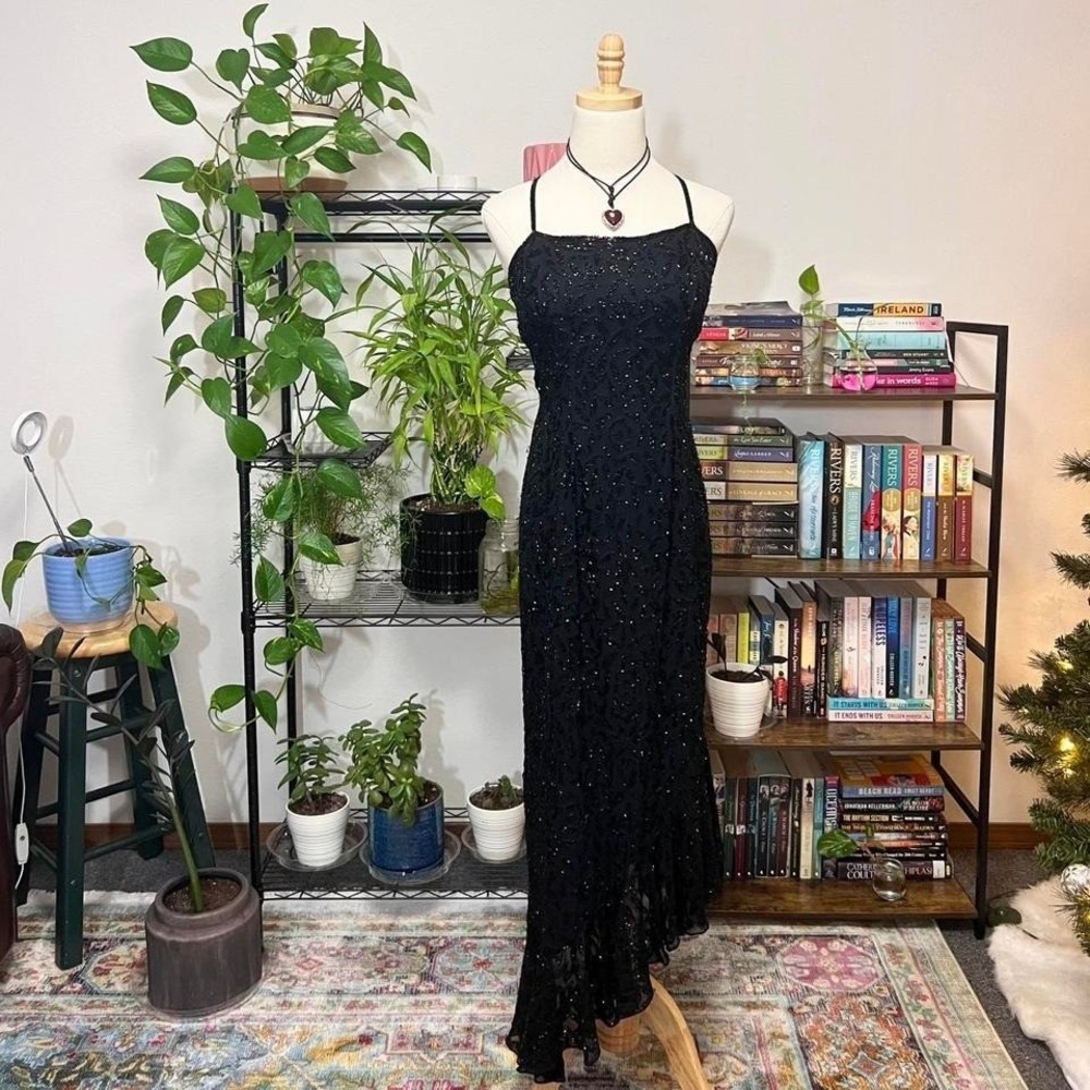 Vintage 90s/Y2K Cache Dress Black Beaded‎ Asymmetrical XS Dark Fairy Whimsigoth